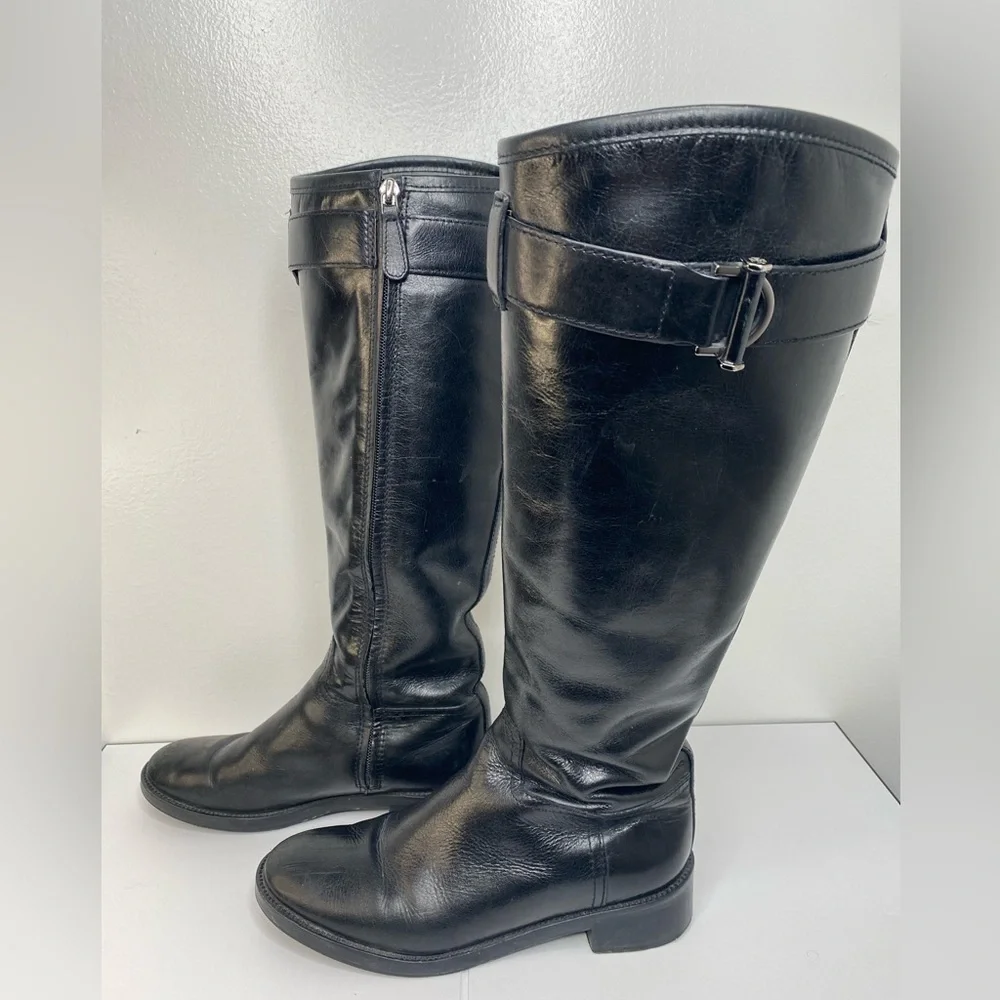 TORY BURCH Grace Black Knee-High Leather Riding Boots